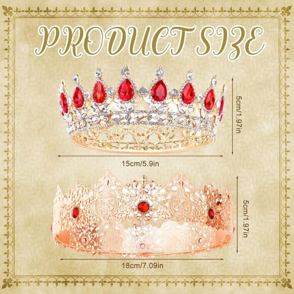 2 Pcs Crown Set Alloy Diamond Men Women Royal Wedding Party Accessories main image 7